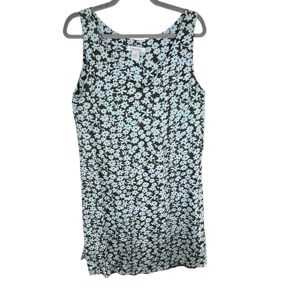 Fresco by Nomadic Traders Brown Blue Floral Tank Dress Large